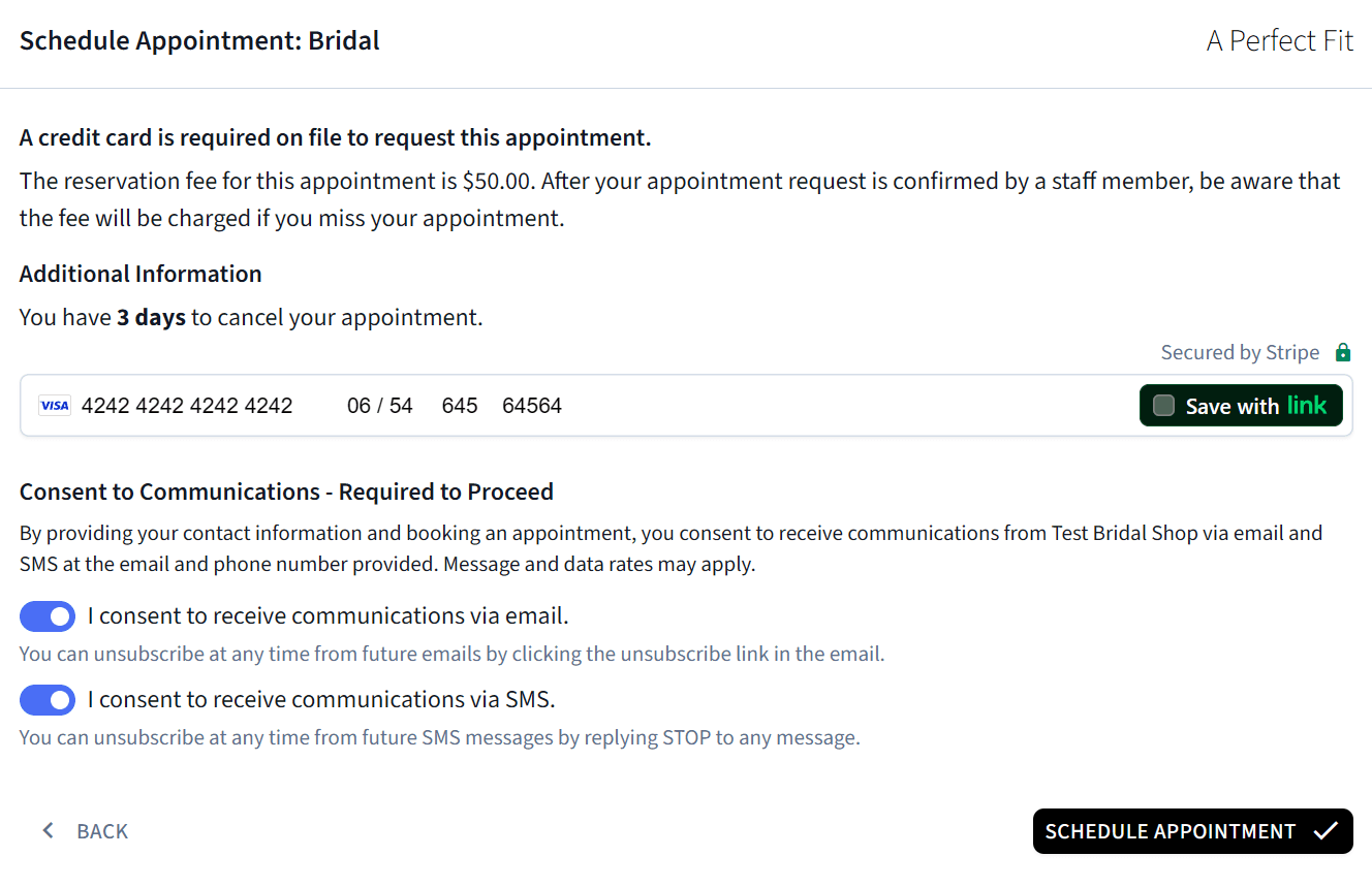 Collecting a secure card payment during online appointment booking
