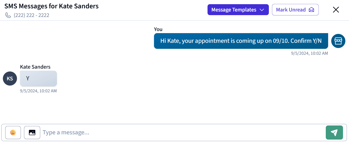The CloudBridal communication hub showing SMS and email conversations with customers