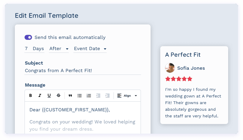 Editing a branded email template in CloudBridal