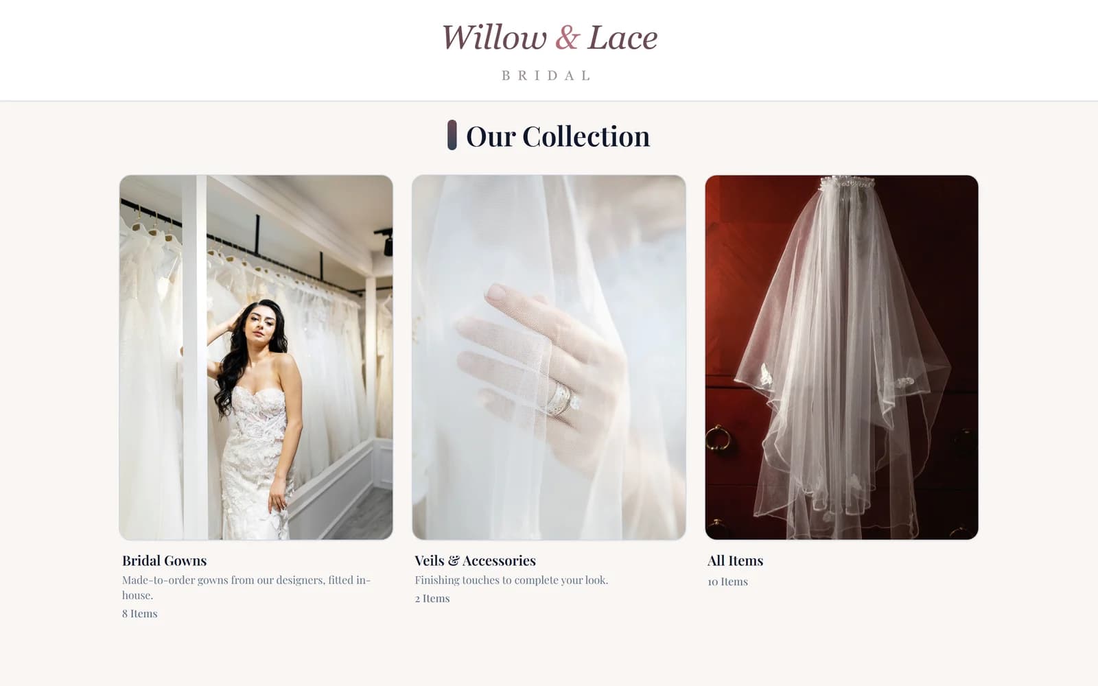 A boutique’s online showcase with curated gown collections