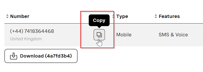 The Vonage Copy Number button